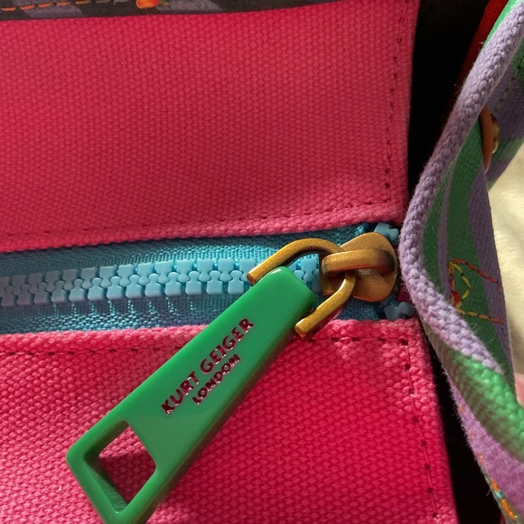 NWT Kurt Geiger Southbank Teal & Pink Patterned Canvas Tote with Orange Handles - Picture 10 of 11